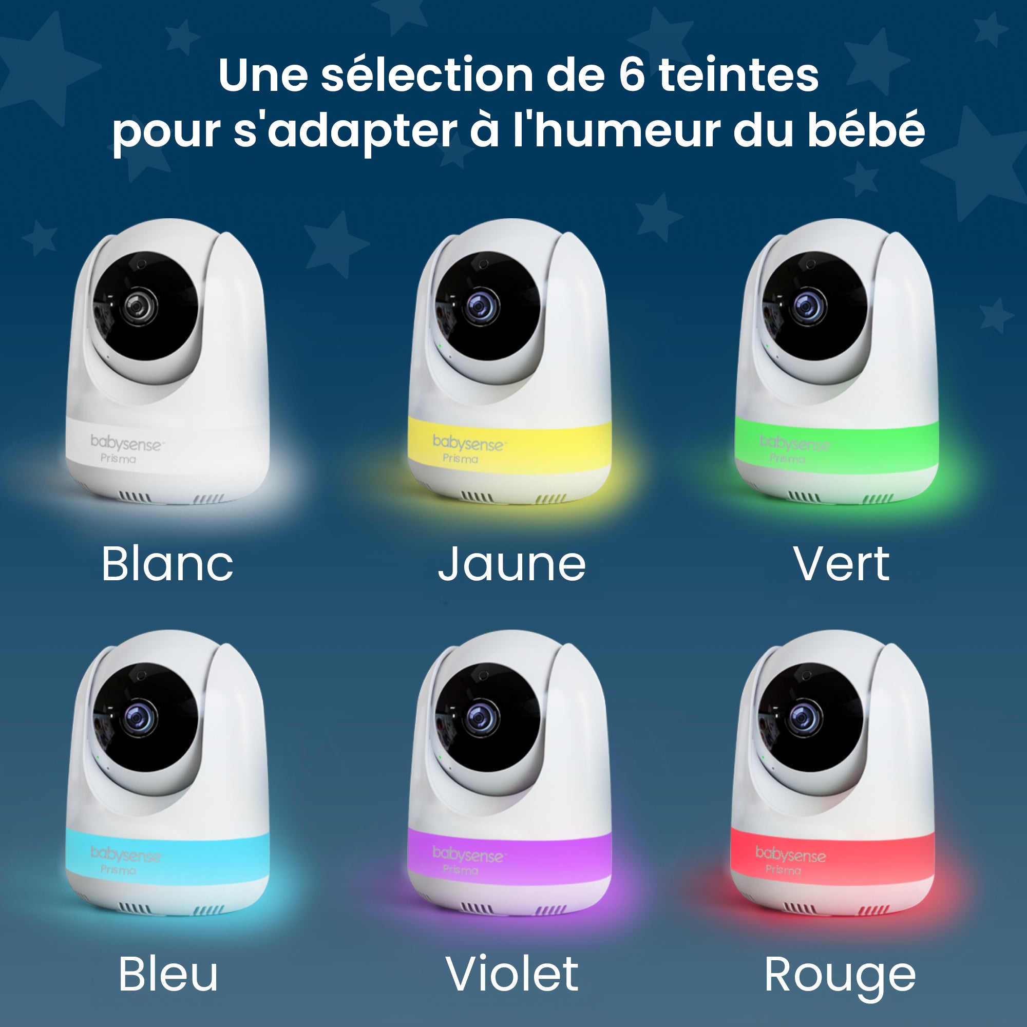 Babysense Prisma : Moniteur Vidéo Bébé avec 2 Caméras, Sans WiFi, Écran Divisé, Veilleuse et Machine à Sons