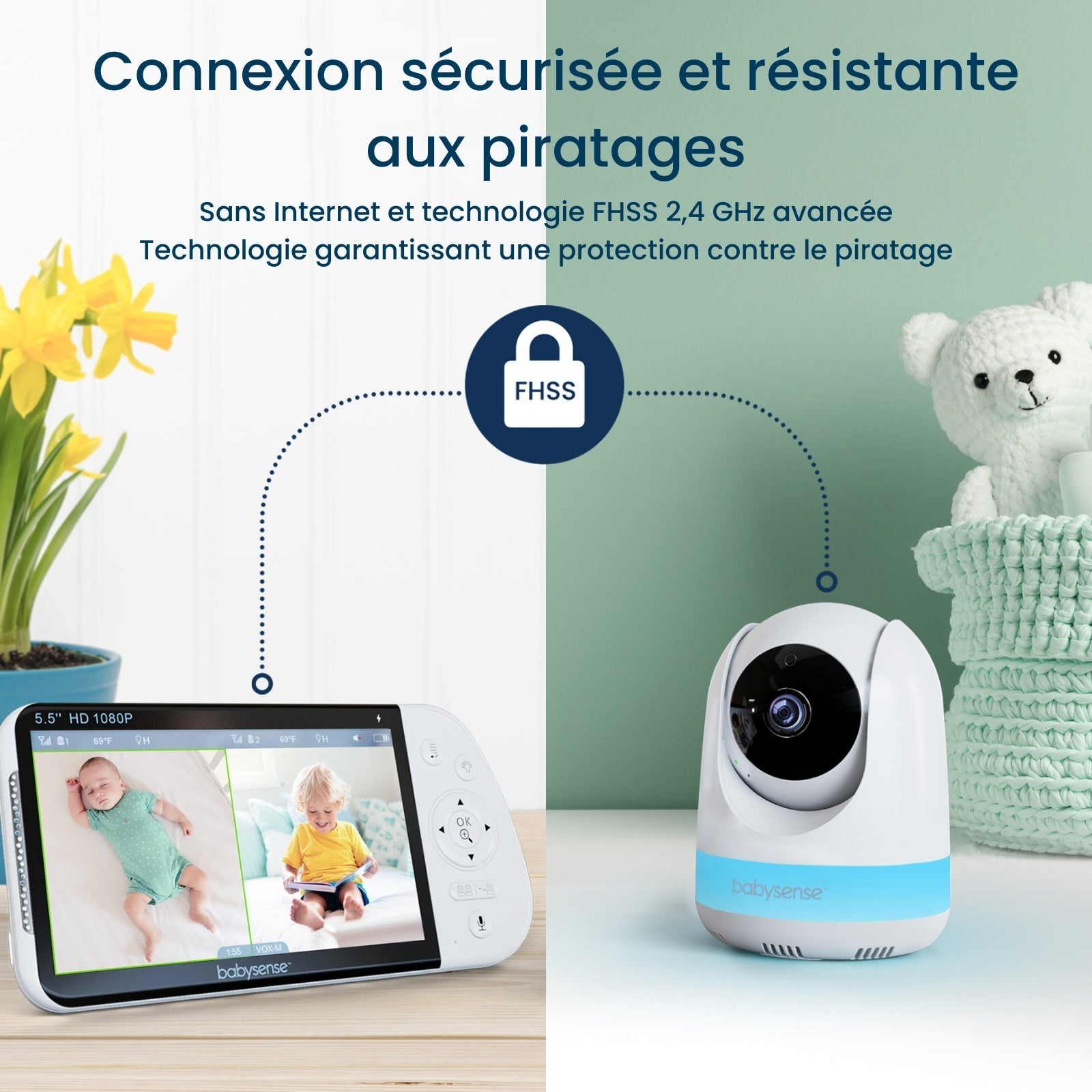 Babysense Max View: Video Baby Monitor with 2 cameras, Non Wifi, Split Screen, Night Light & Sound Machine