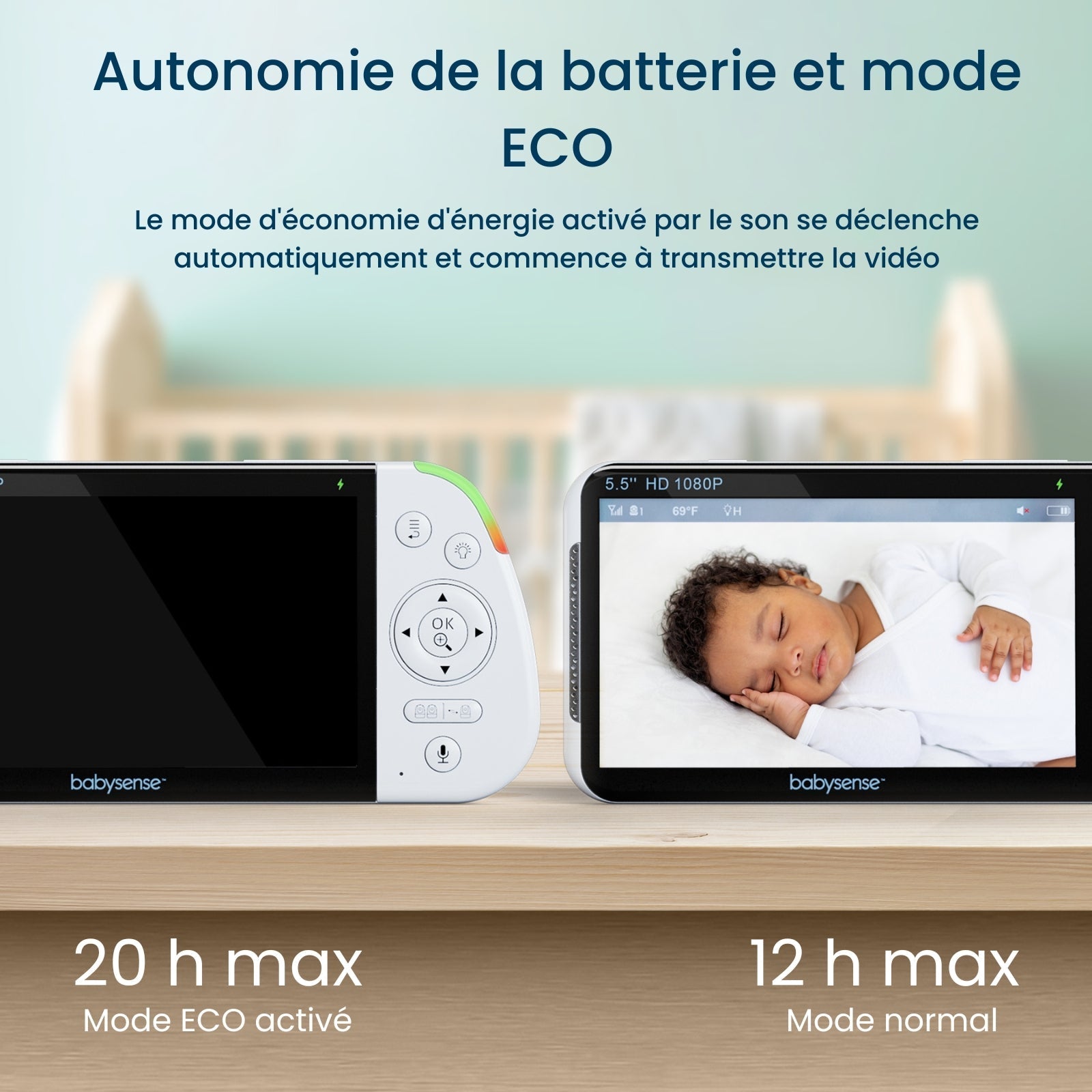 Babysense Max View: Video Baby Monitor with 2 cameras, Non Wifi, Split Screen, Night Light & Sound Machine