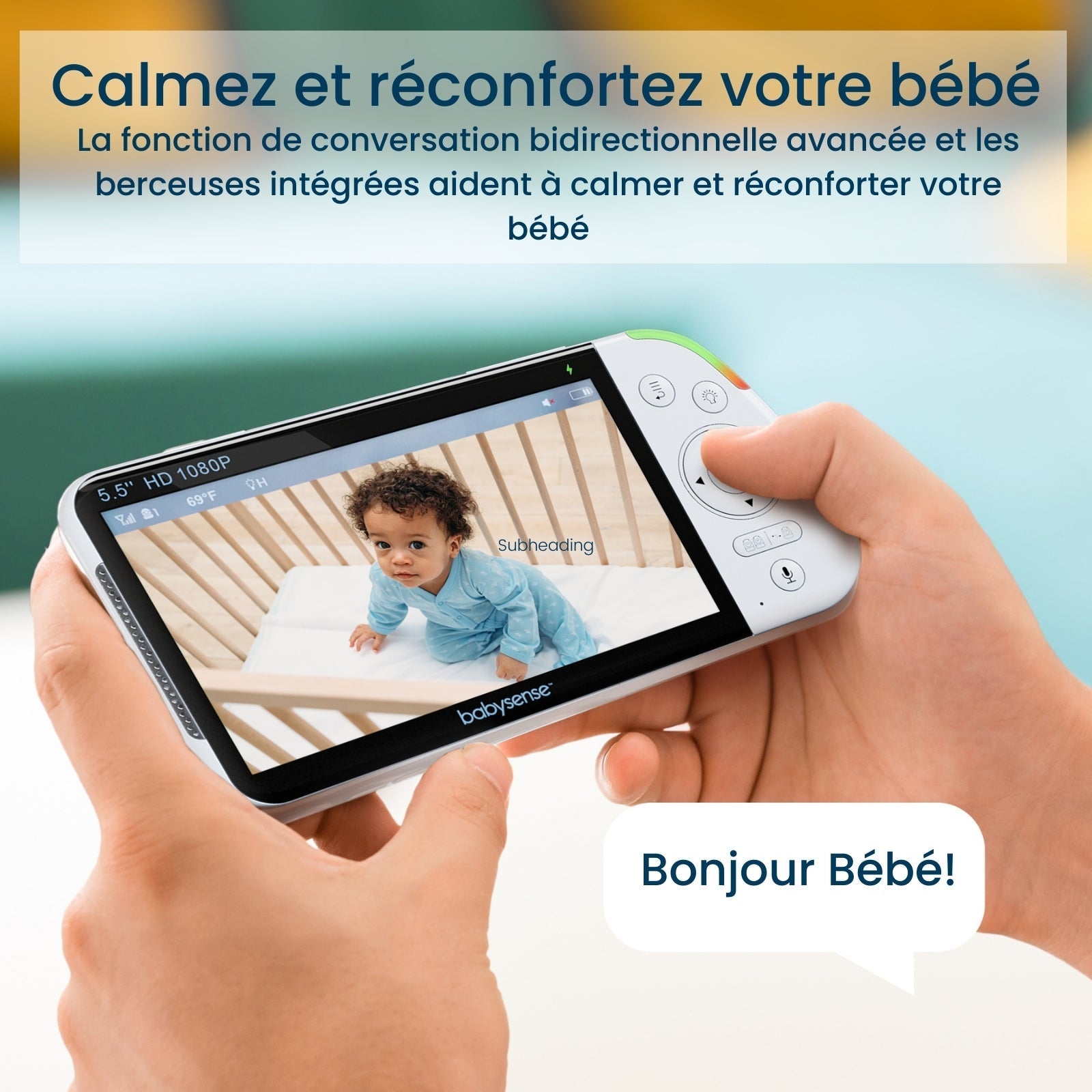 Babysense Max View: Video Baby Monitor with 2 cameras, Non Wifi, Split Screen, Night Light & Sound Machine