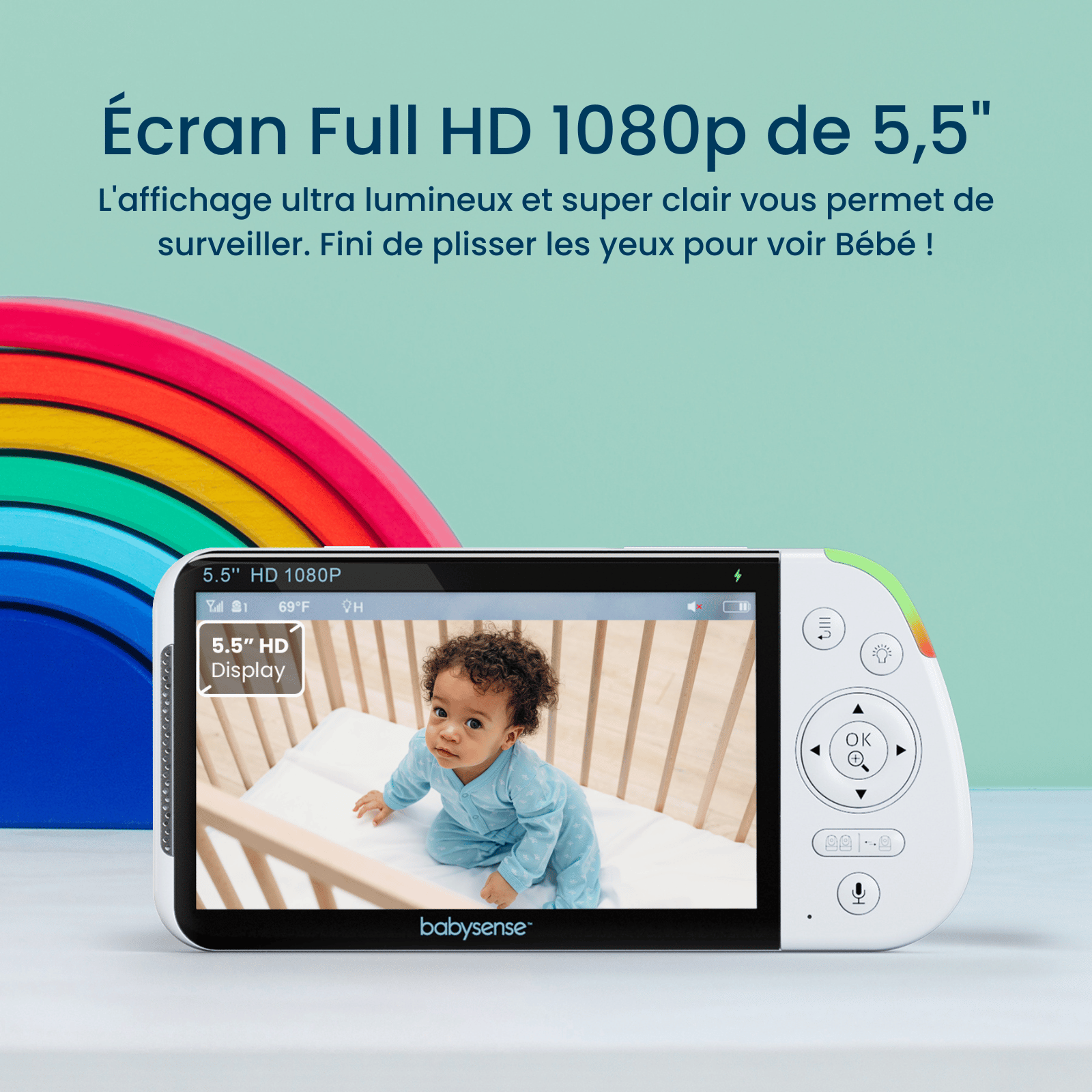 Babysense Max View: Video Baby Monitor with 2 cameras, Non Wifi, Split Screen, Night Light & Sound Machine