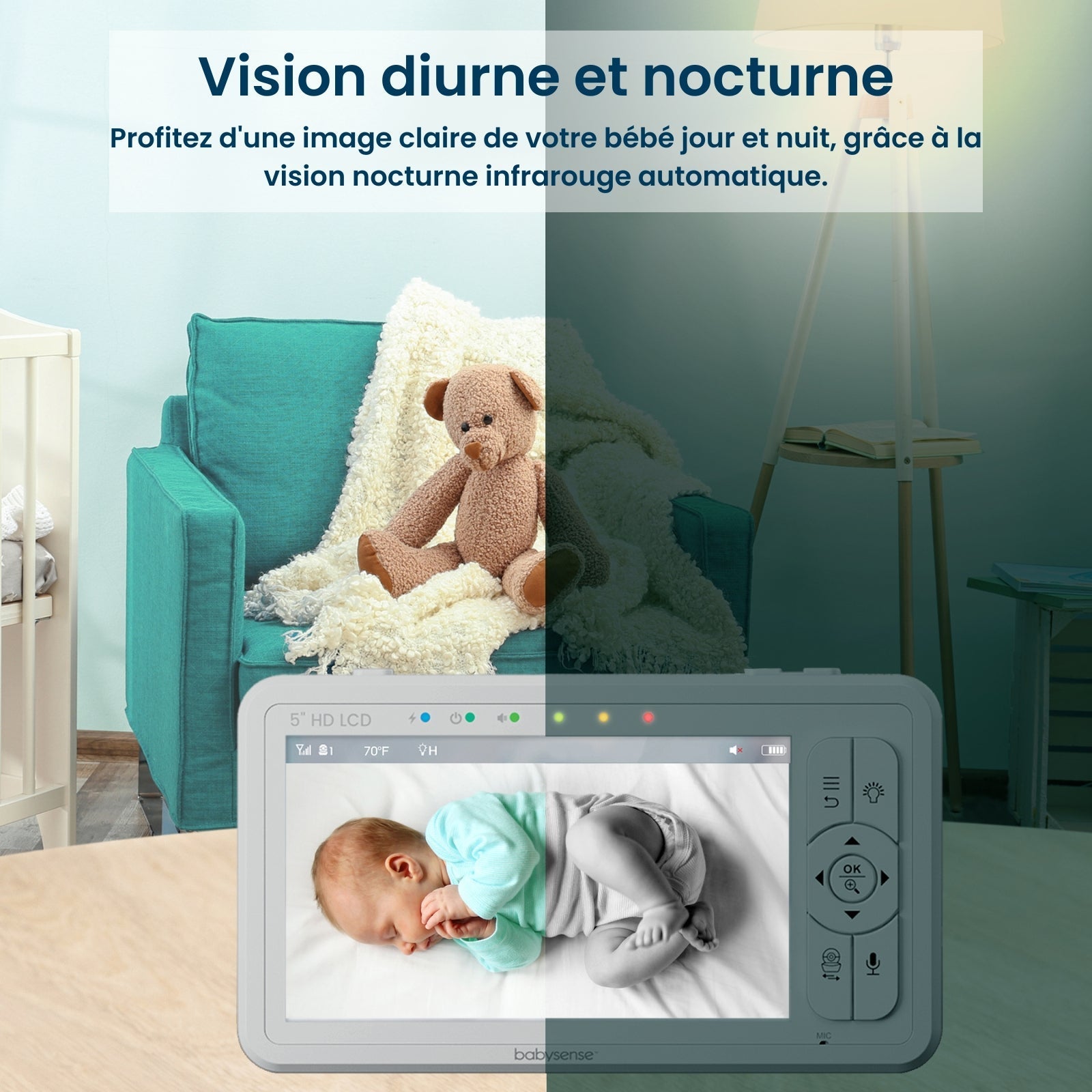 Babysense HD S2: Video Baby Monitor with 2 Cameras, Non wifi, Split Screen & Night Light Machine