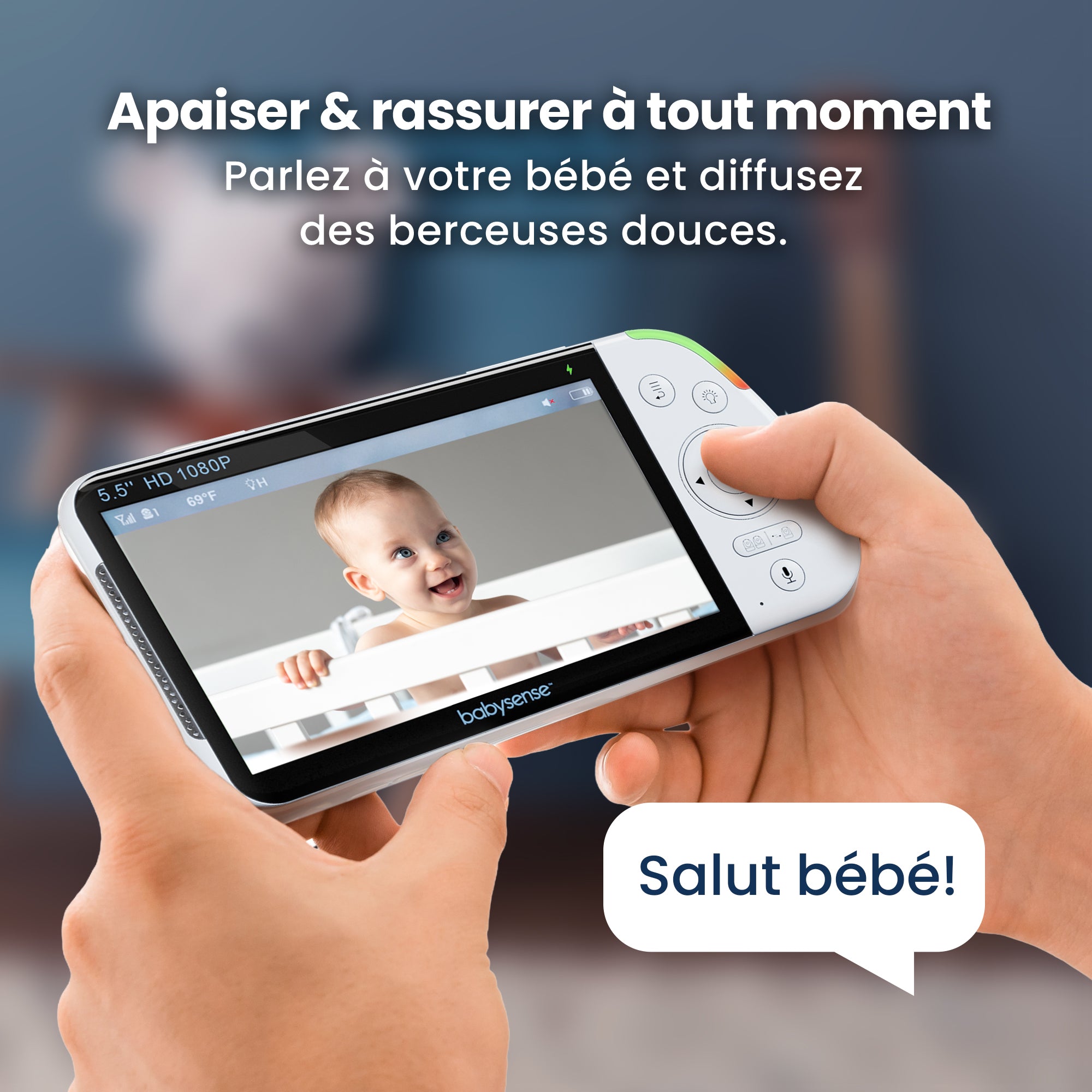 Babysense MaxView PRO: Video Baby Monitor with 2 cameras, Non Wifi, Split Screen, Night Light & Sound Machine