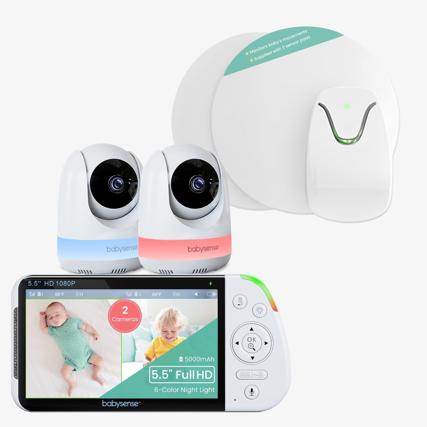 Babysense 2-in-1 Pack: Baby Video Monitor with 2 Cameras & Split Screen + Breathing Monitor with Real-Time Alerts